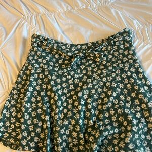 Zara Green Skater Mini Skirt with Tie Front